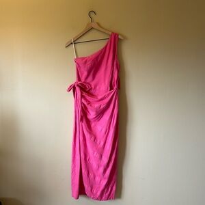 Free People Pink Faux Wrap One Shoulder Dress Size XL